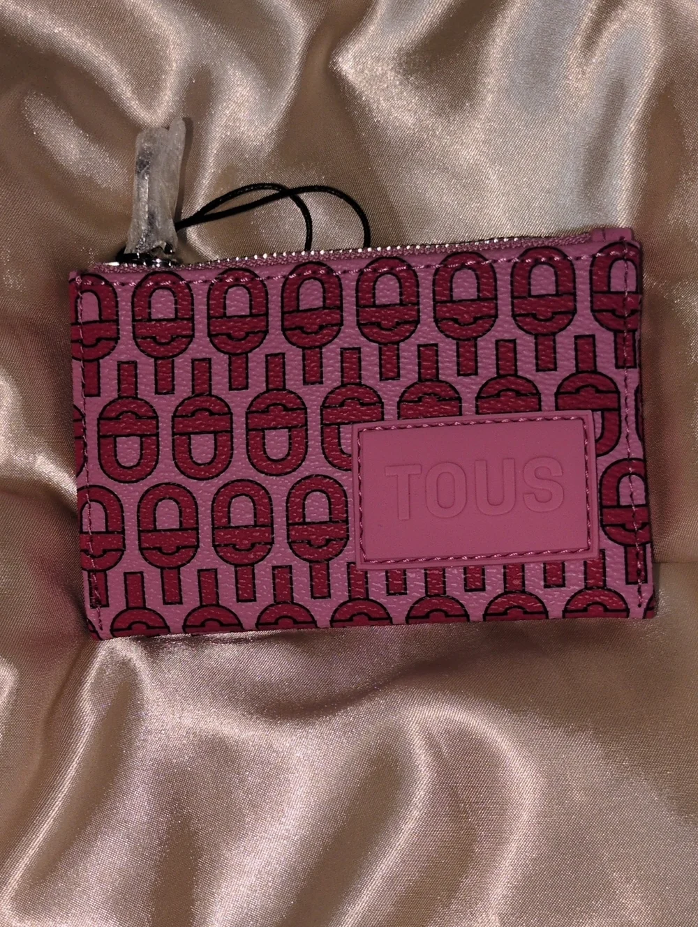 TOUS Pink Pattern Zip Card Case